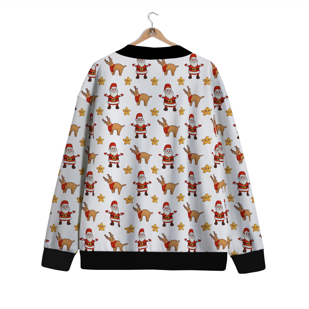 Emoji Reindeer And Santa Claus Print Pattern Cardigan-grizzshop