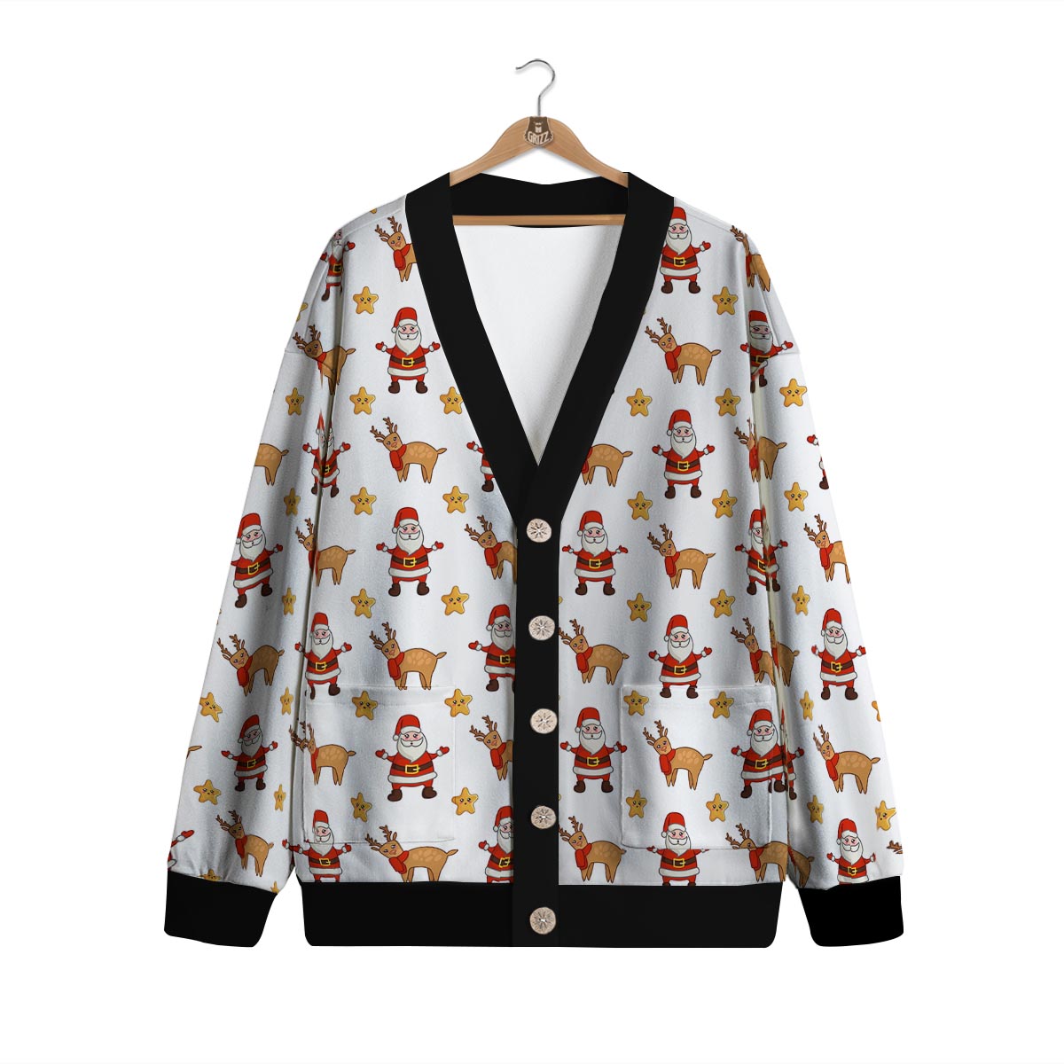 Emoji Reindeer And Santa Claus Print Pattern Cardigan-grizzshop