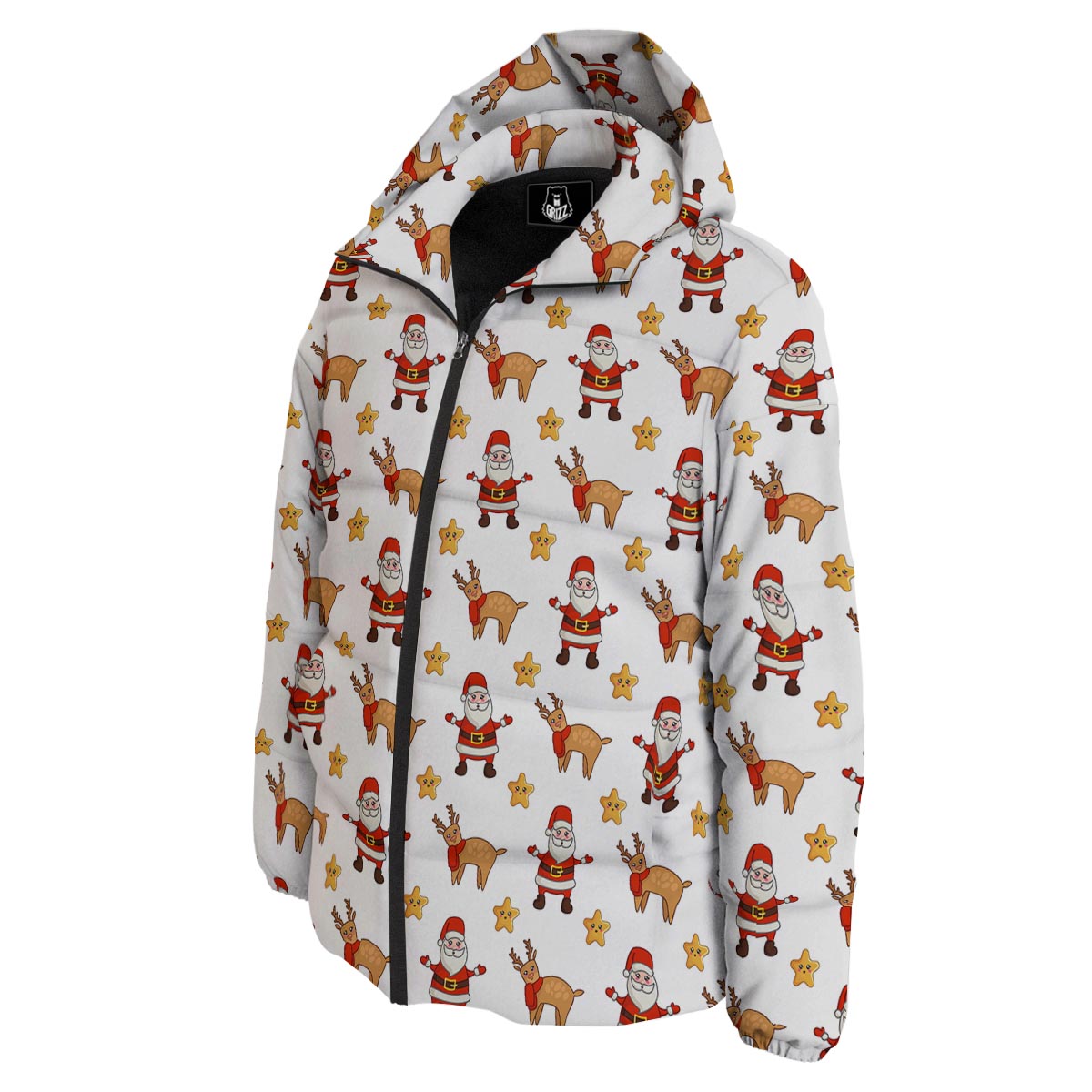 Emoji Reindeer And Santa Claus Print Pattern Down Jacket-grizzshop