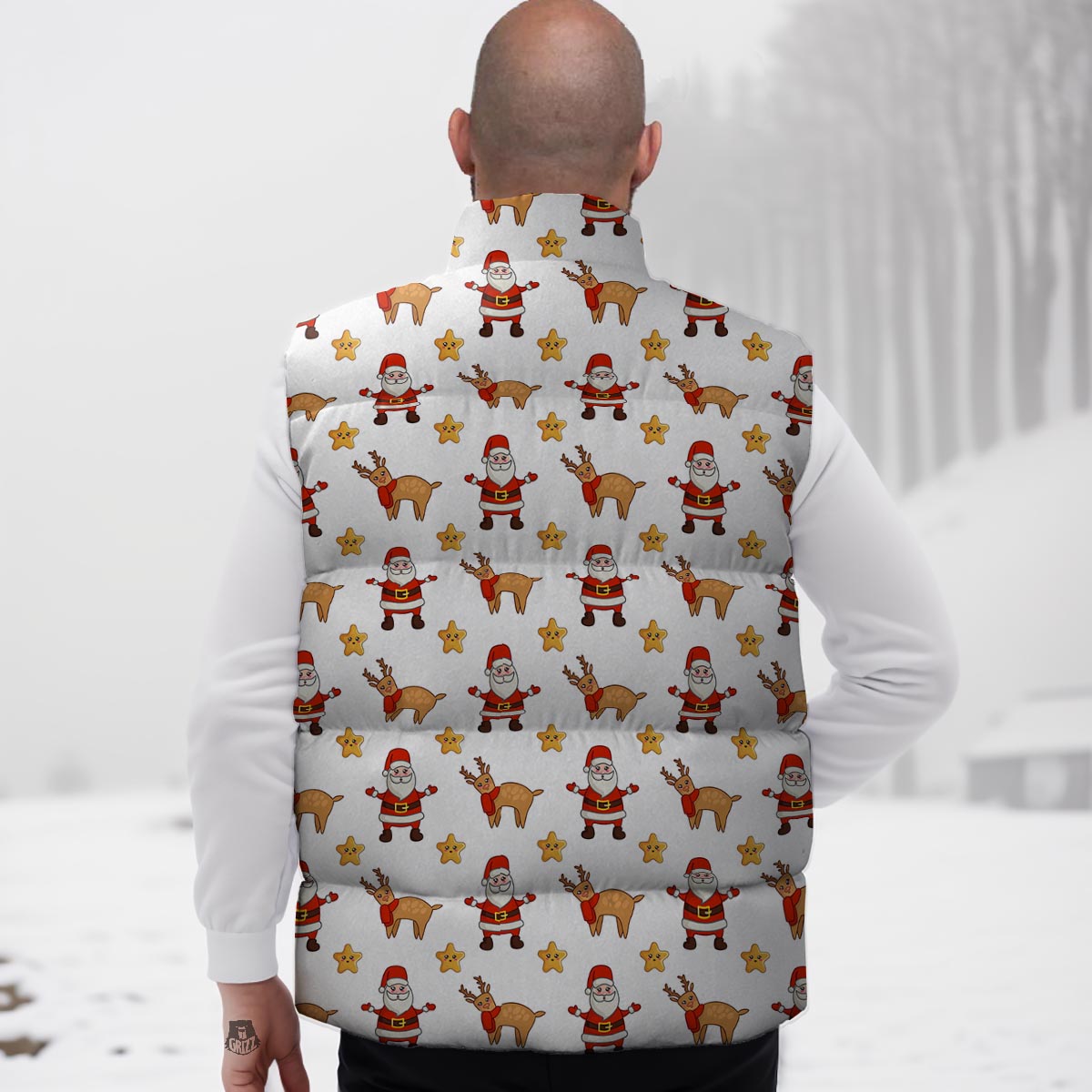 Emoji Reindeer And Santa Claus Print Pattern Down Vest
