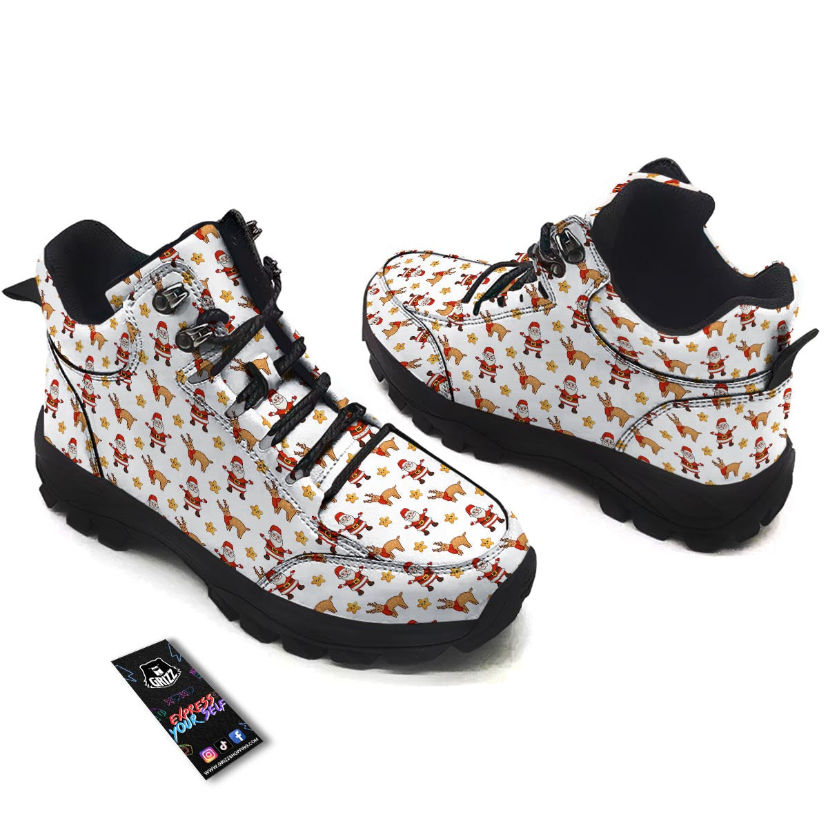 Emoji Reindeer And Santa Claus Print Pattern Hiking Shoes-grizzshop