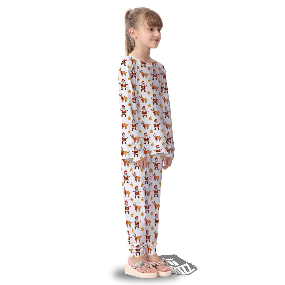 Emoji Reindeer And Santa Claus Print Pattern Kid's Pajamas-grizzshop