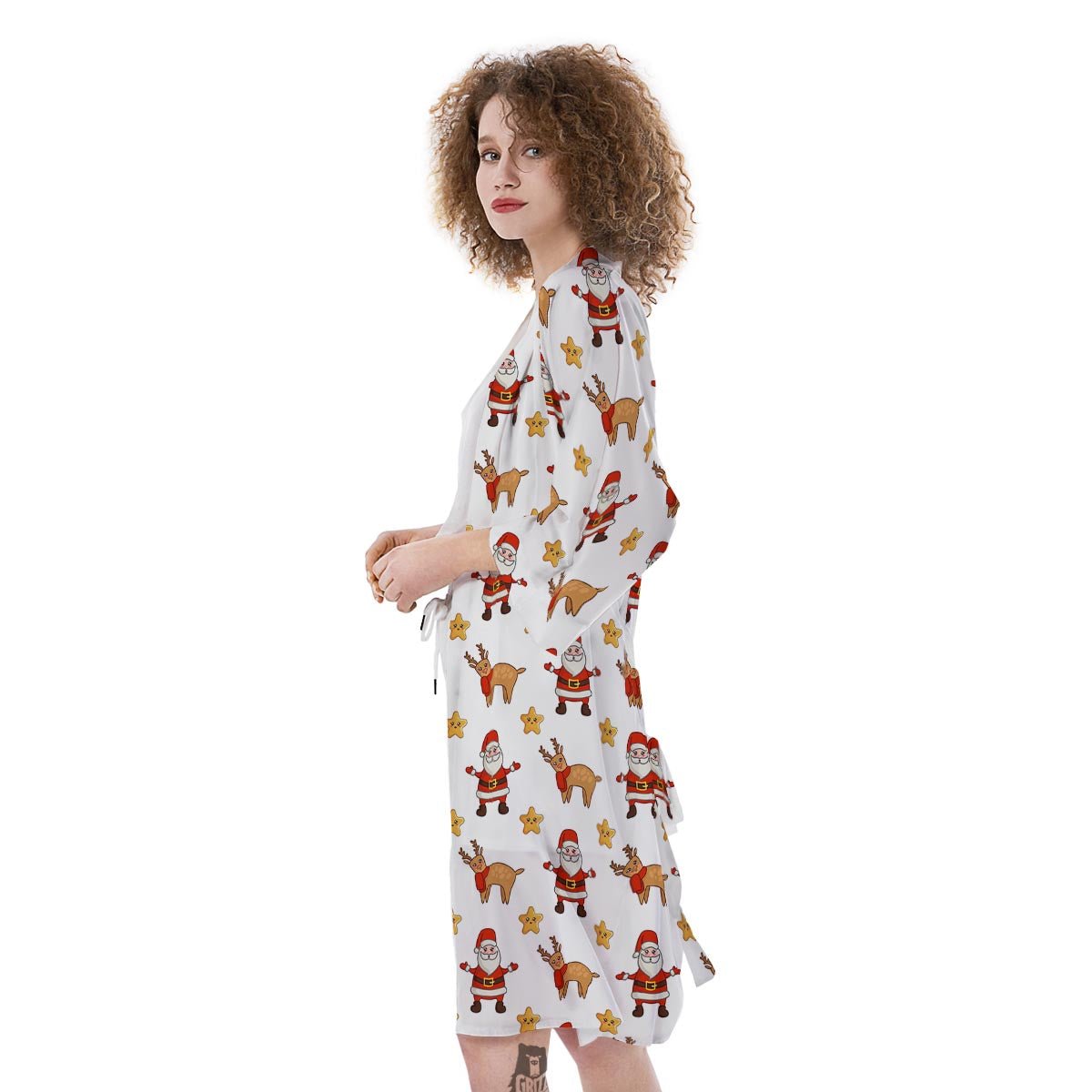 Emoji Reindeer And Santa Claus Print Pattern Kimono-grizzshop