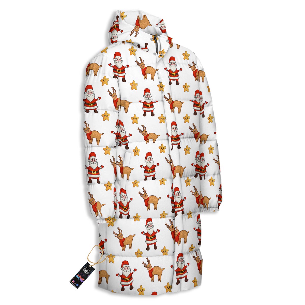 Emoji Reindeer And Santa Claus Print Pattern Long Down Jacket-grizzshop