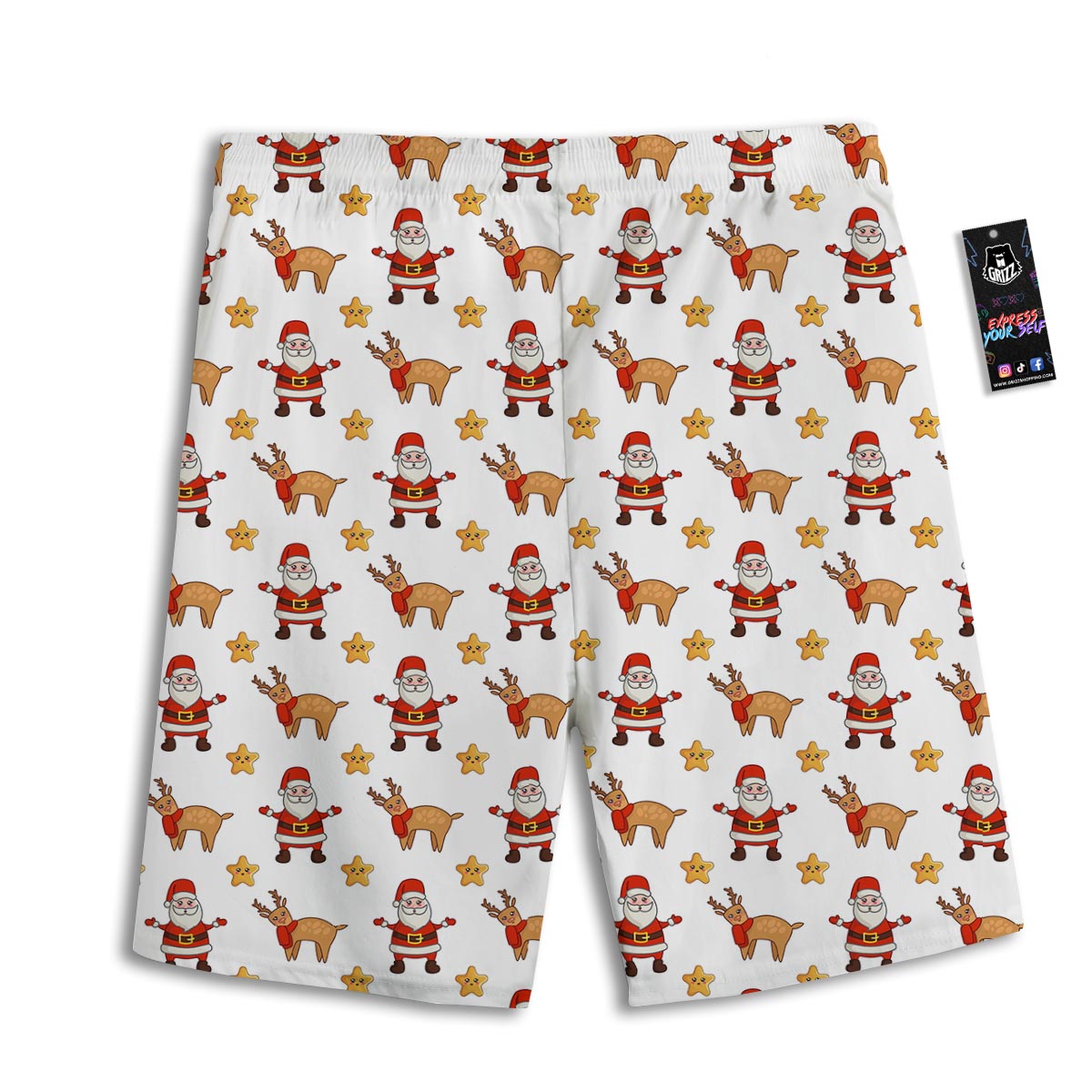 Emoji Reindeer And Santa Claus Print Pattern Men's Athletic Shorts