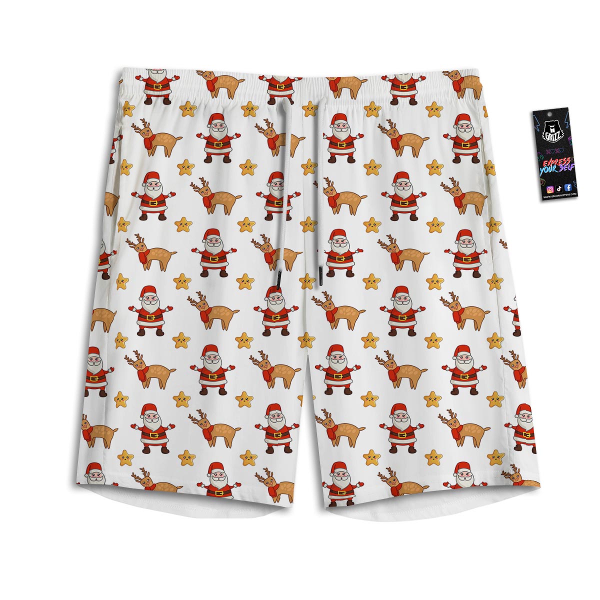 Emoji Reindeer And Santa Claus Print Pattern Men's Athletic Shorts