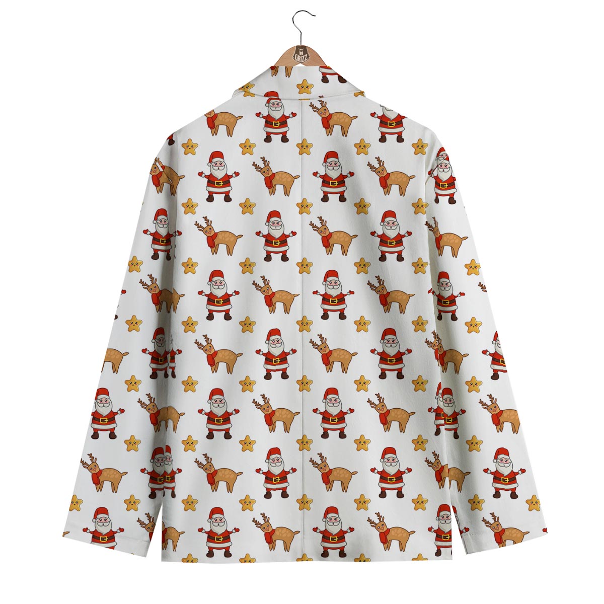 Emoji Reindeer And Santa Claus Print Pattern Men's Blazer-grizzshop