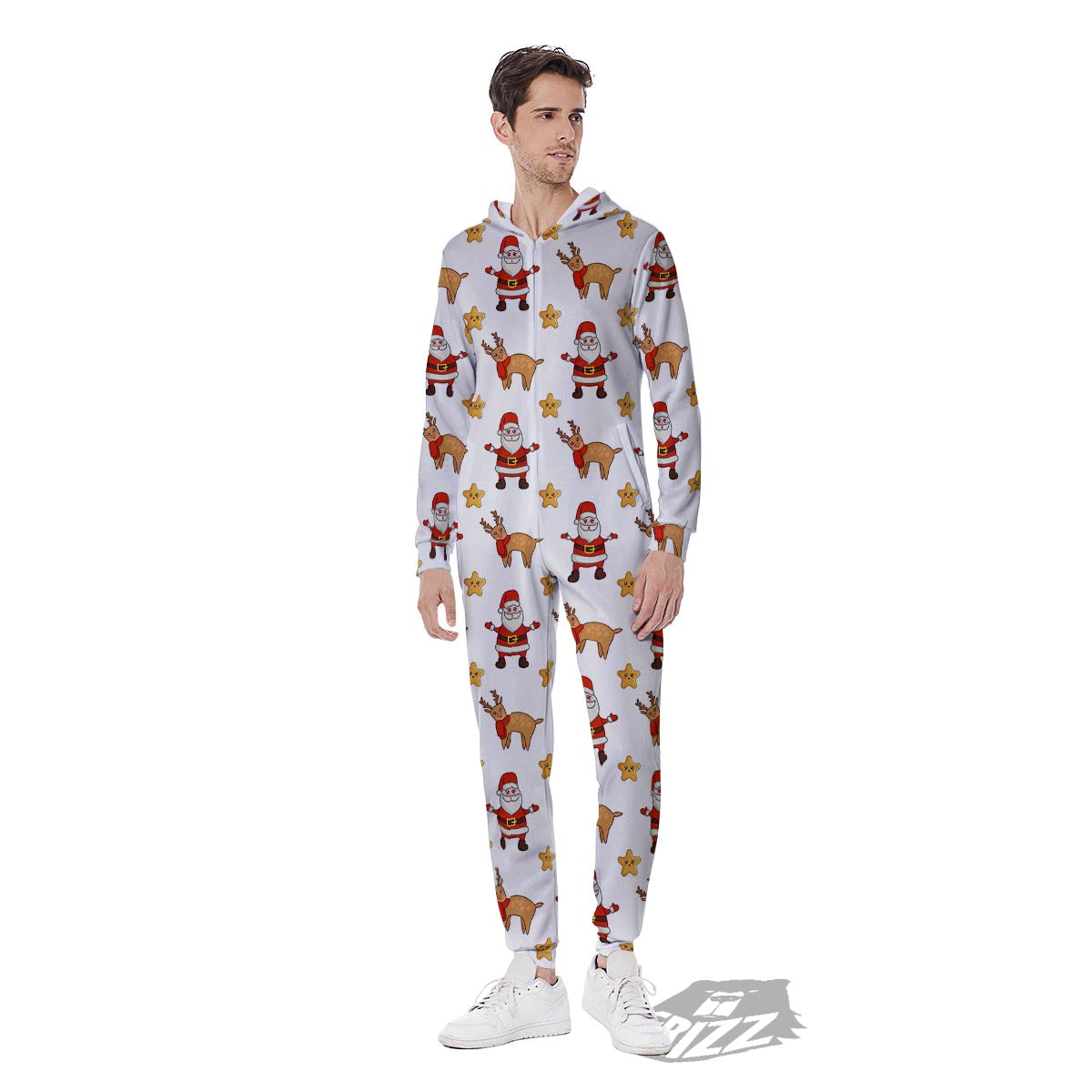 Emoji Reindeer And Santa Claus Print Pattern Men's Jumpsuit-grizzshop