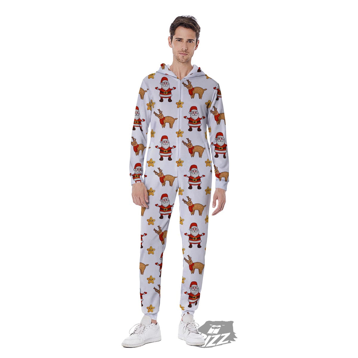Emoji Reindeer And Santa Claus Print Pattern Men's Jumpsuit-grizzshop