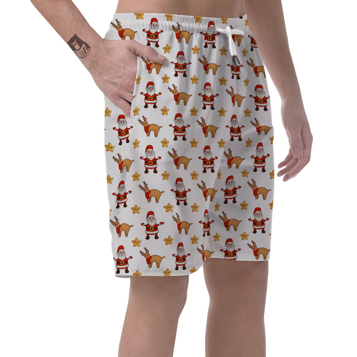 Emoji Reindeer And Santa Claus Print Pattern Men's Shorts-grizzshop