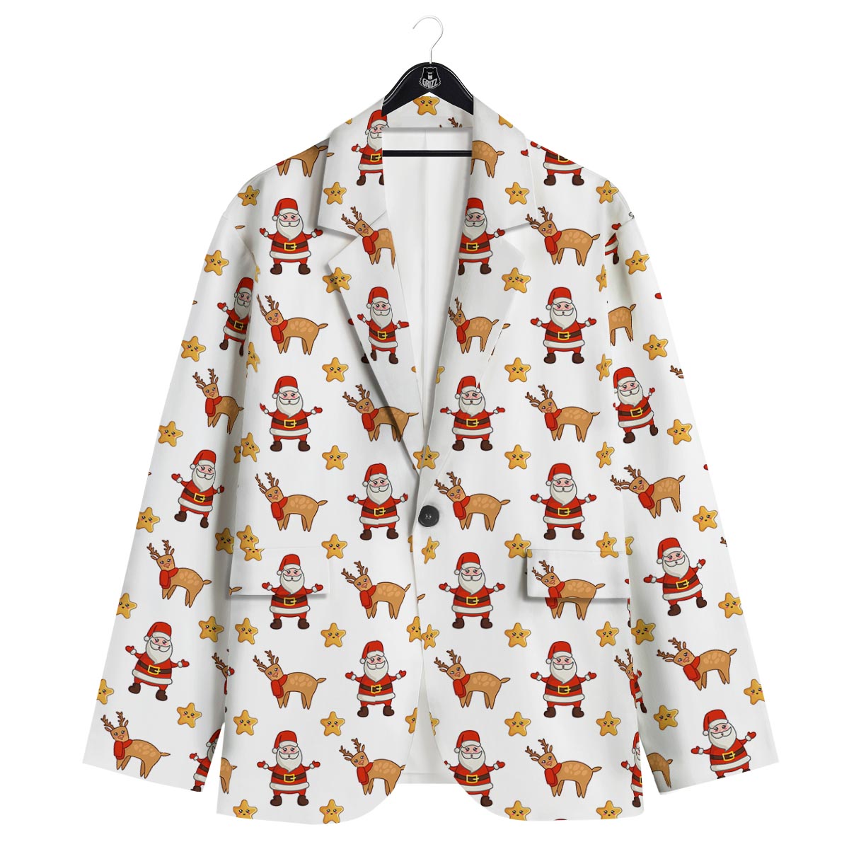 Emoji Reindeer And Santa Claus Print Pattern Men's Sport Coat-grizzshop