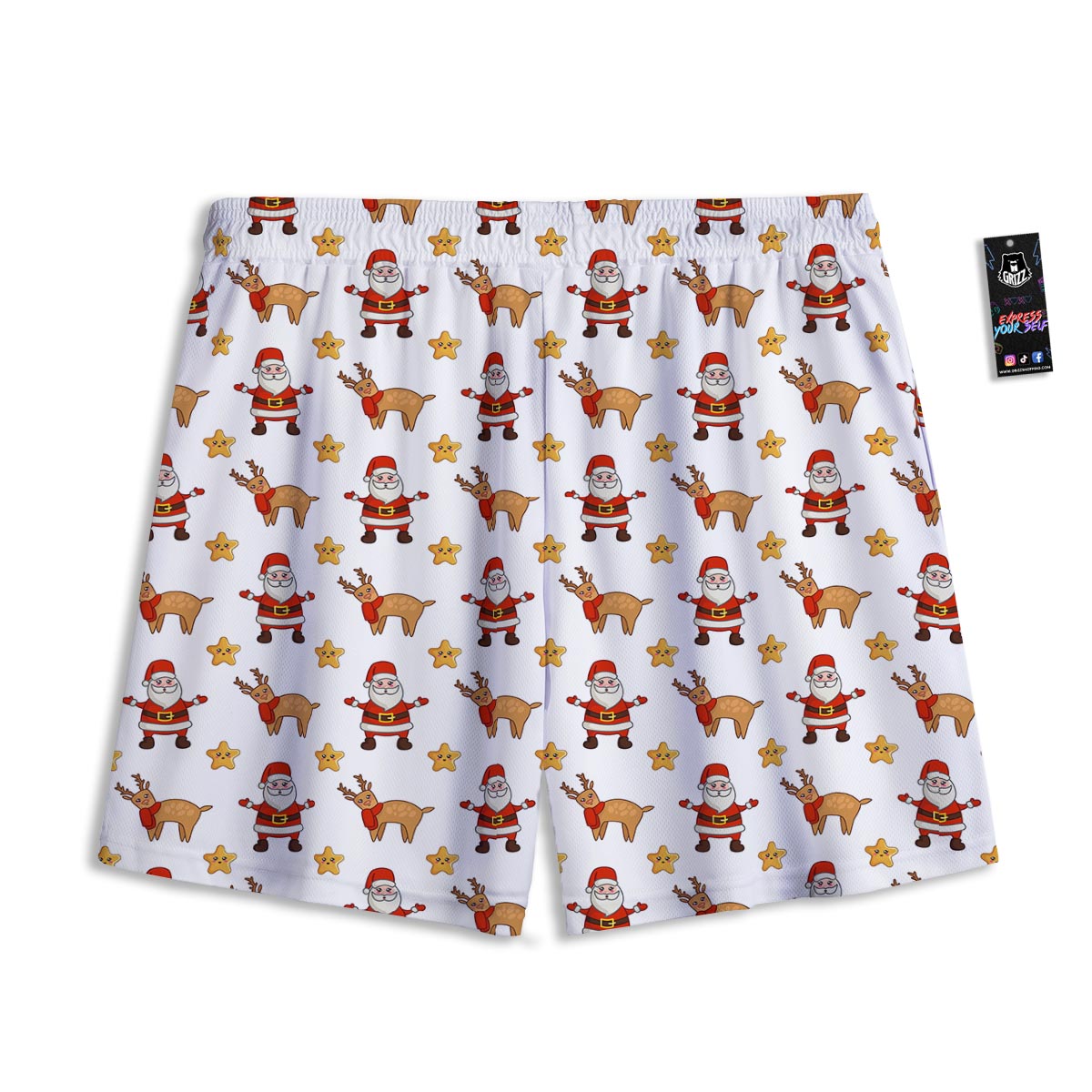 Emoji Reindeer And Santa Claus Print Pattern Mesh Shorts