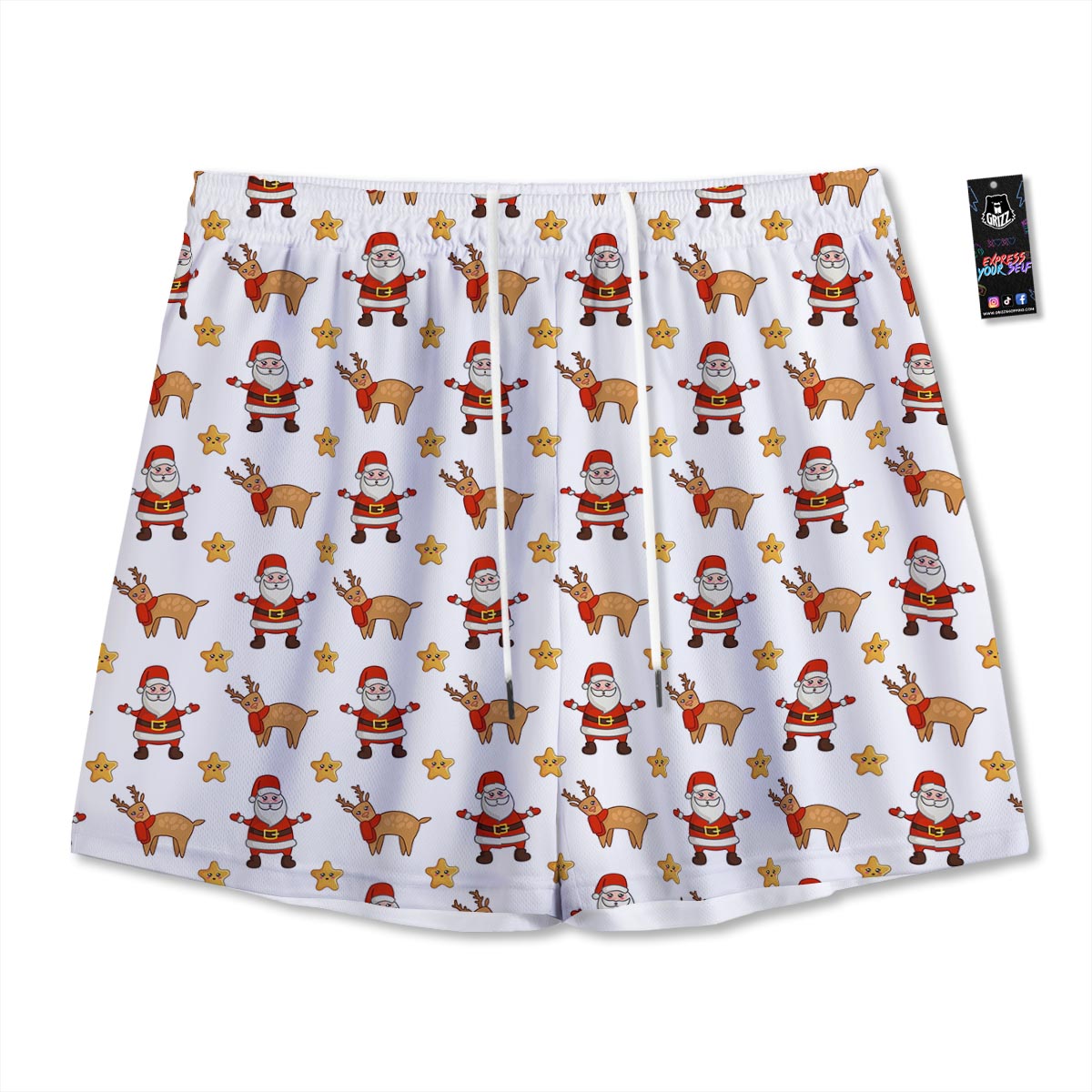 Emoji Reindeer And Santa Claus Print Pattern Mesh Shorts