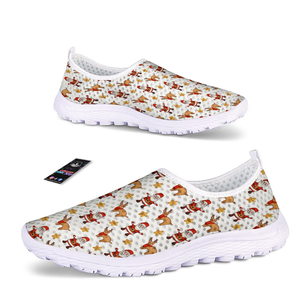 Emoji Reindeer And Santa Claus Print Pattern Nurse Shoes-grizzshop