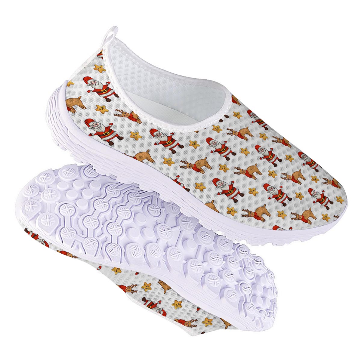 Emoji Reindeer And Santa Claus Print Pattern Nurse Shoes-grizzshop