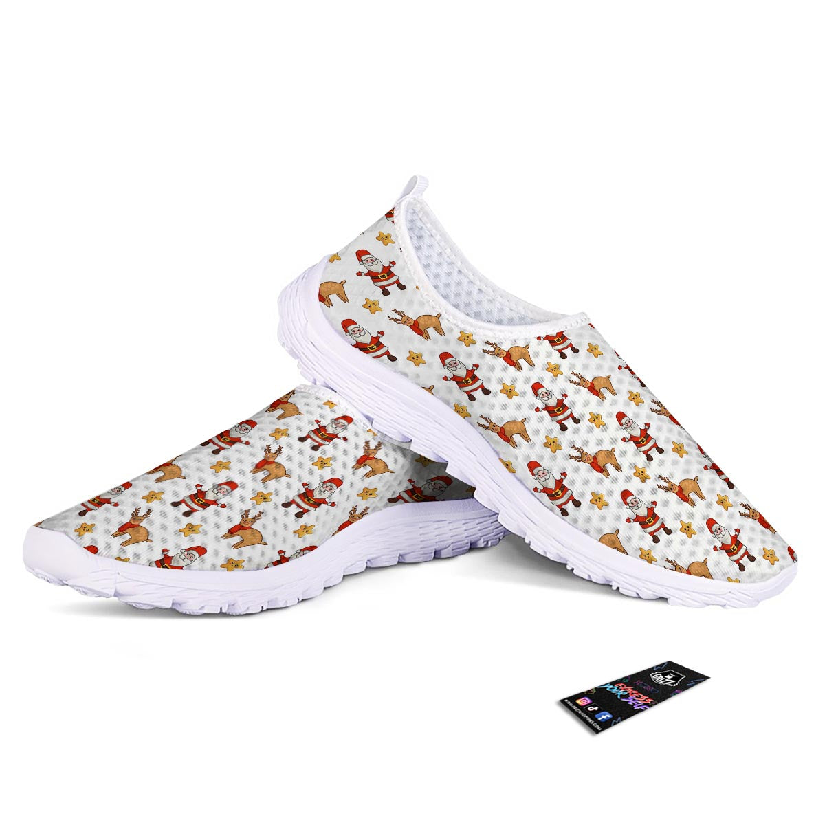 Emoji Reindeer And Santa Claus Print Pattern Nurse Shoes-grizzshop