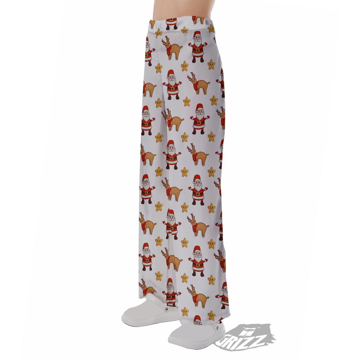 Emoji Reindeer And Santa Claus Print Pattern Pajama Pants-grizzshop
