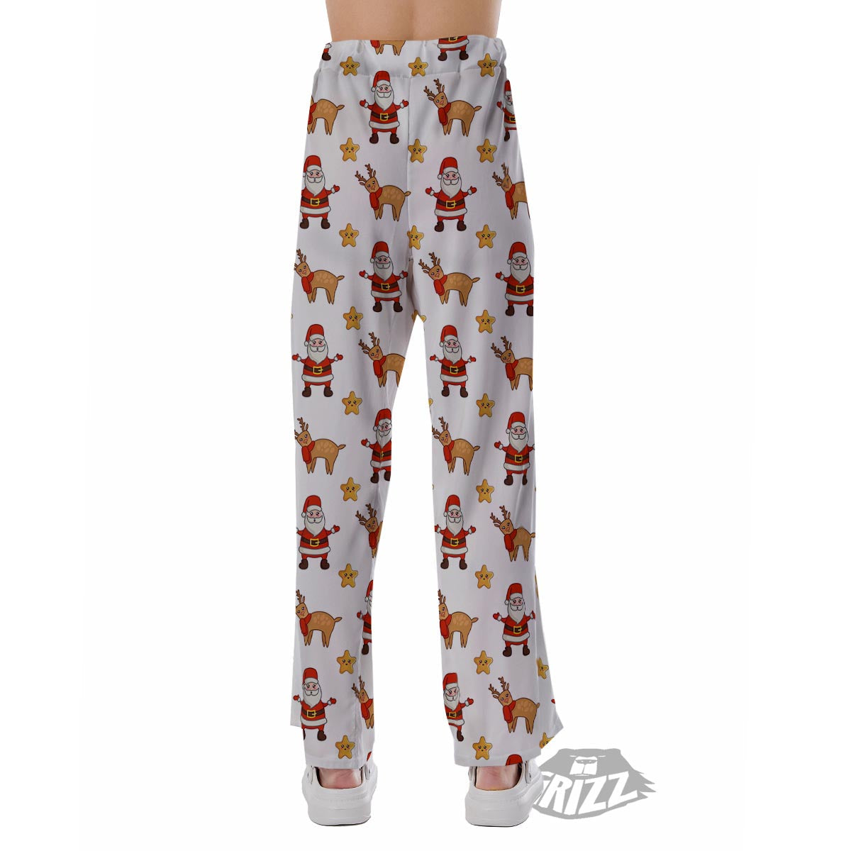 Emoji Reindeer And Santa Claus Print Pattern Pajama Pants-grizzshop