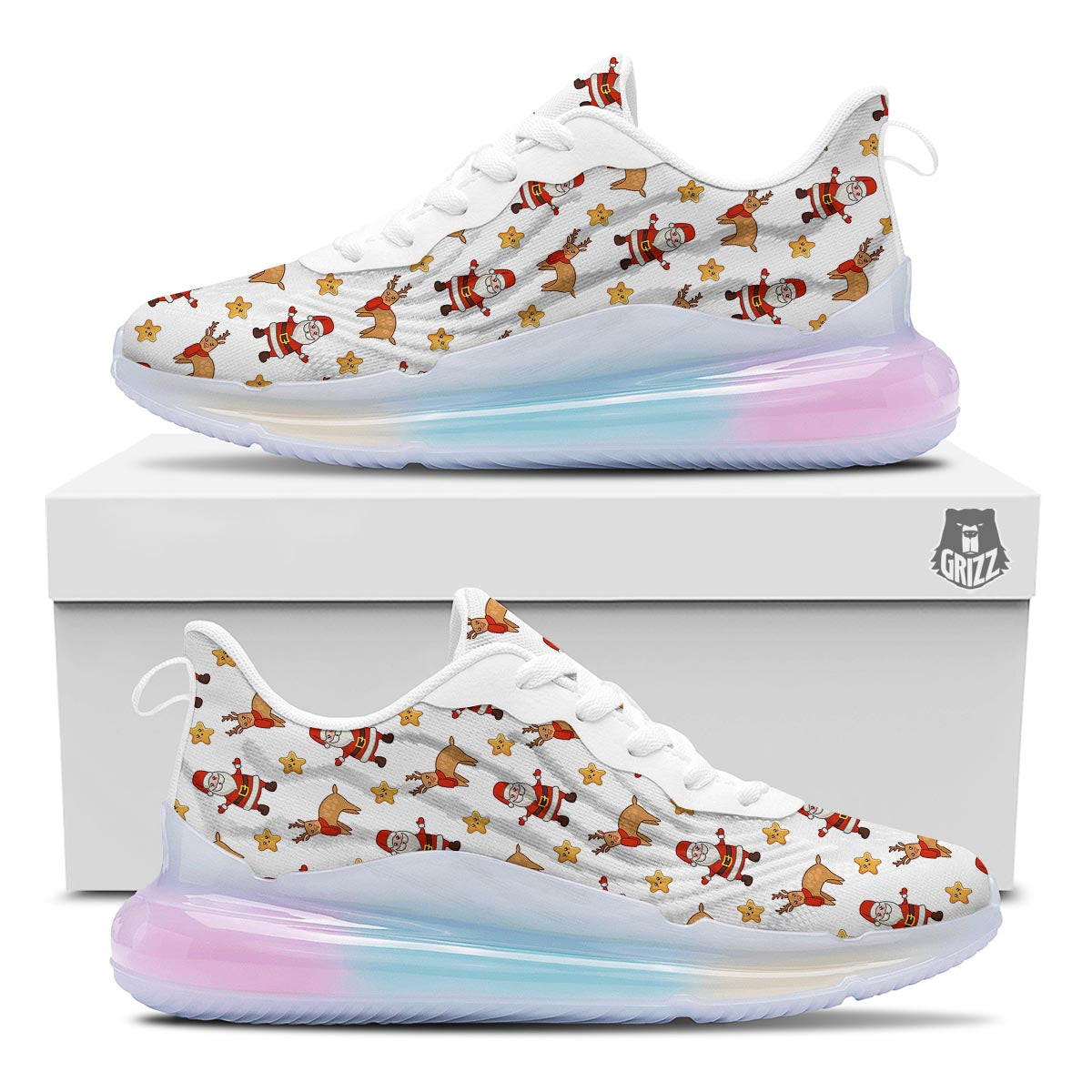 Emoji Reindeer And Santa Claus Print Pattern Running Sneakers-grizzshop