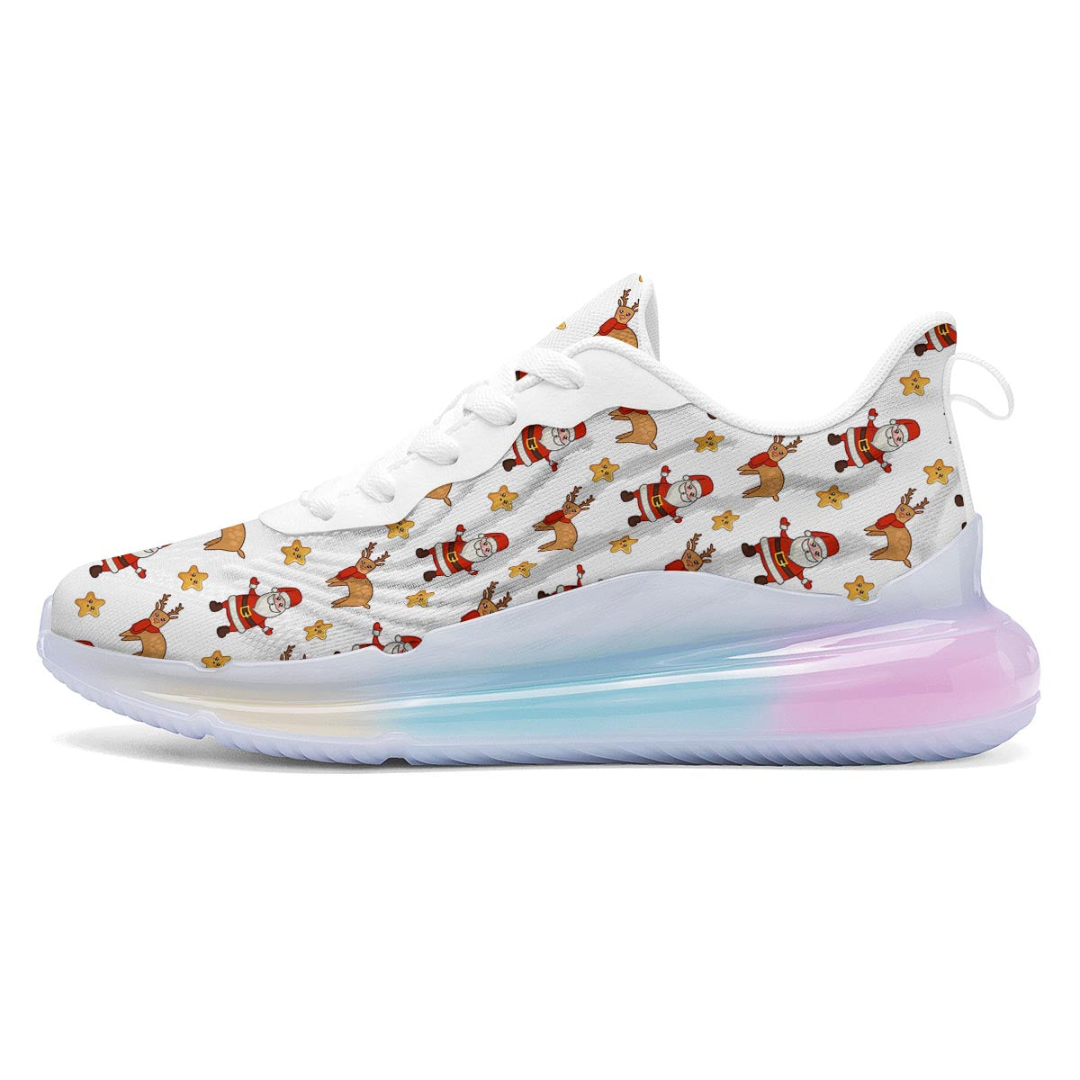 Emoji Reindeer And Santa Claus Print Pattern Running Sneakers-grizzshop