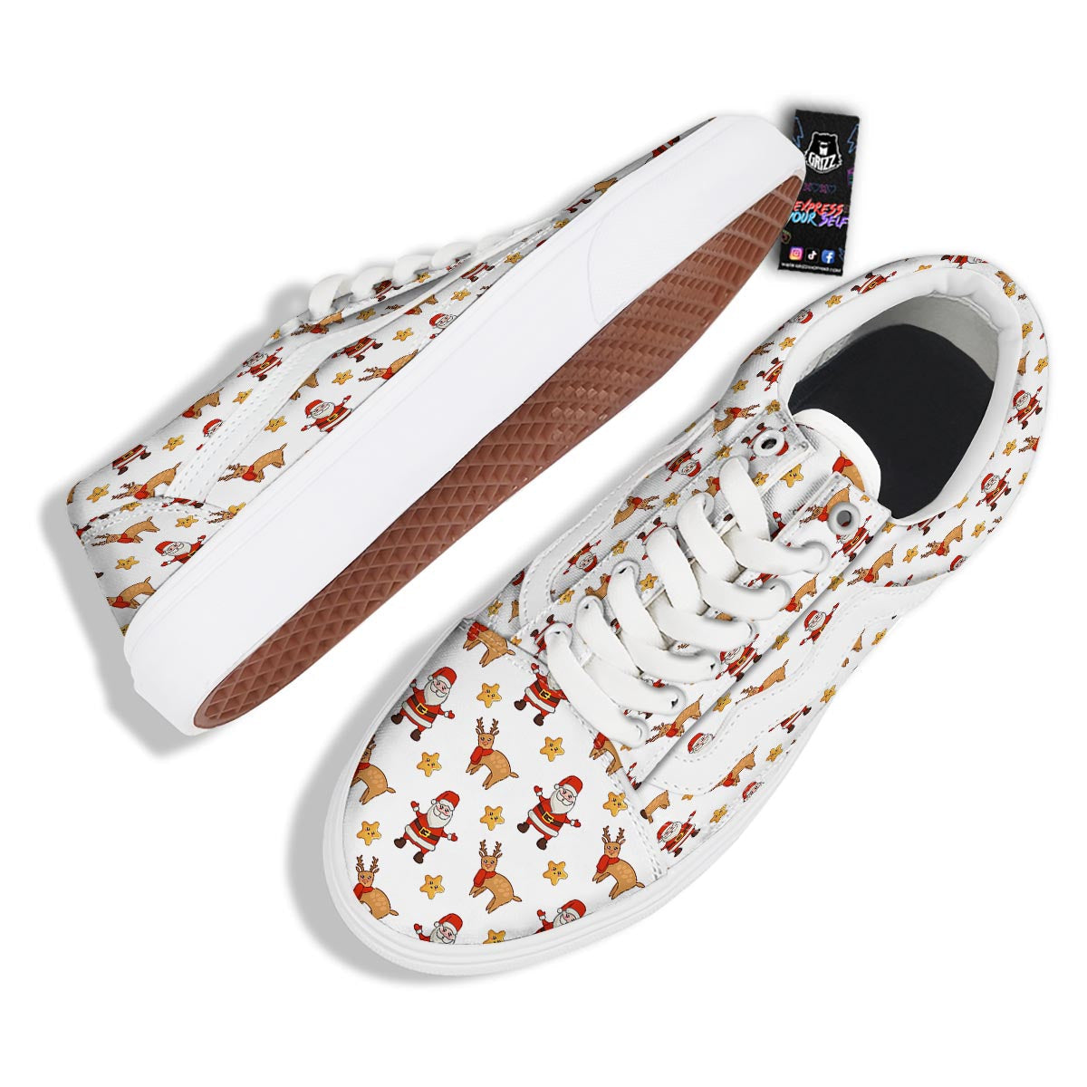 Emoji Reindeer And Santa Claus Print Pattern Skate Shoes-grizzshop