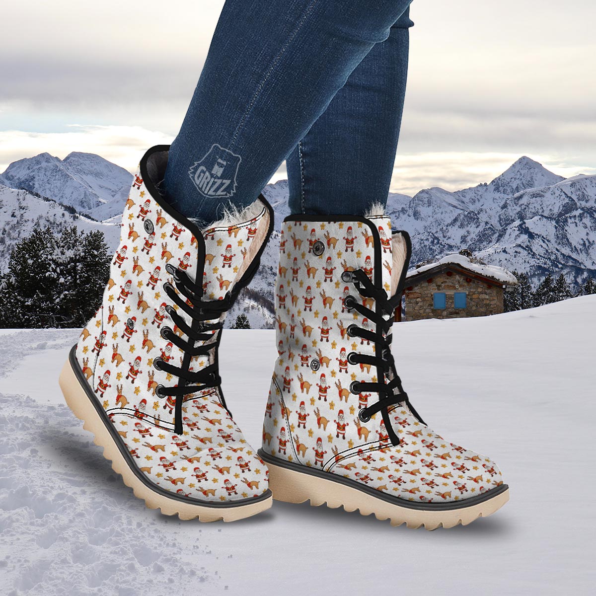 Emoji Reindeer And Santa Claus Print Pattern Snow Boots-grizzshop