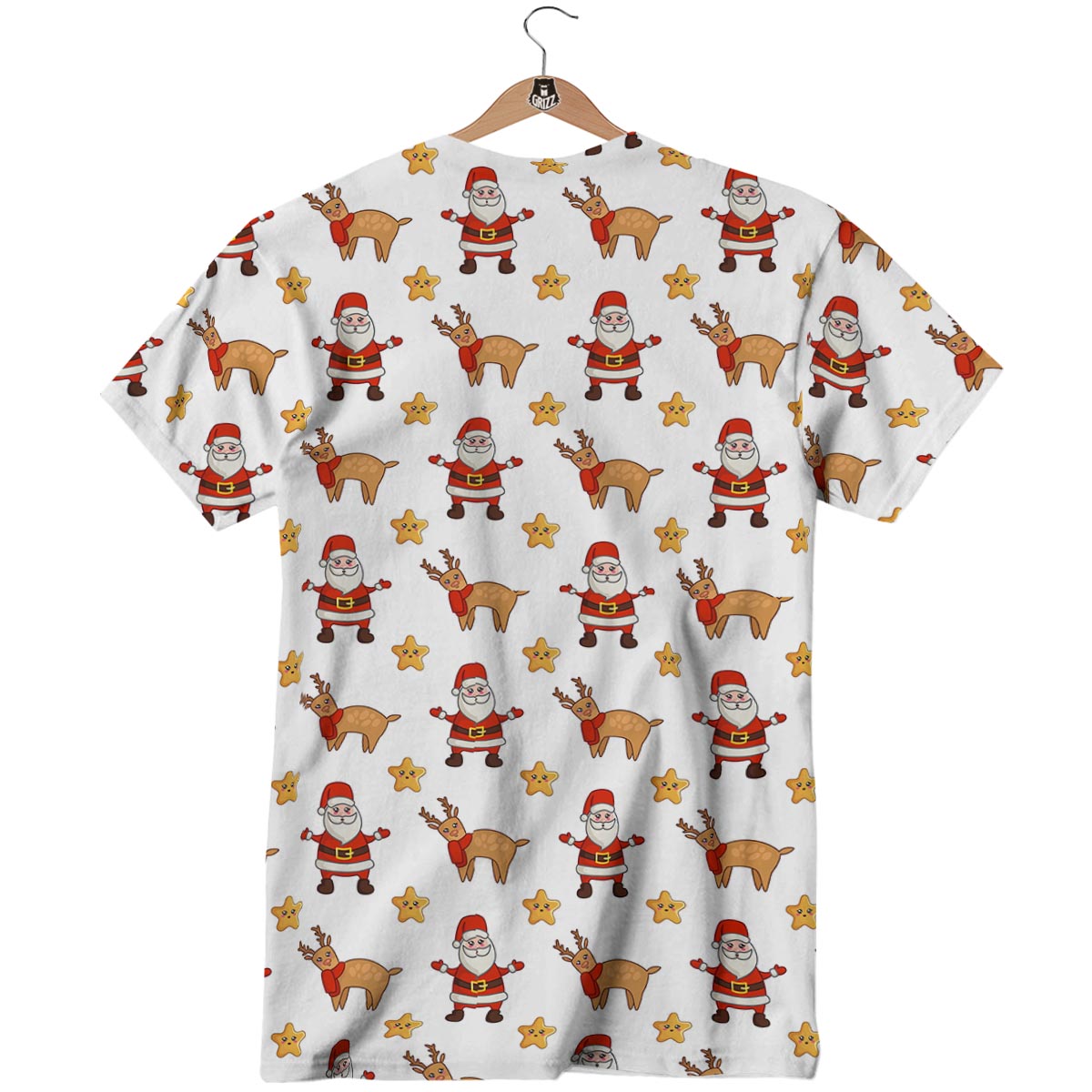 Emoji Reindeer And Santa Claus Print Pattern T-Shirt-grizzshop