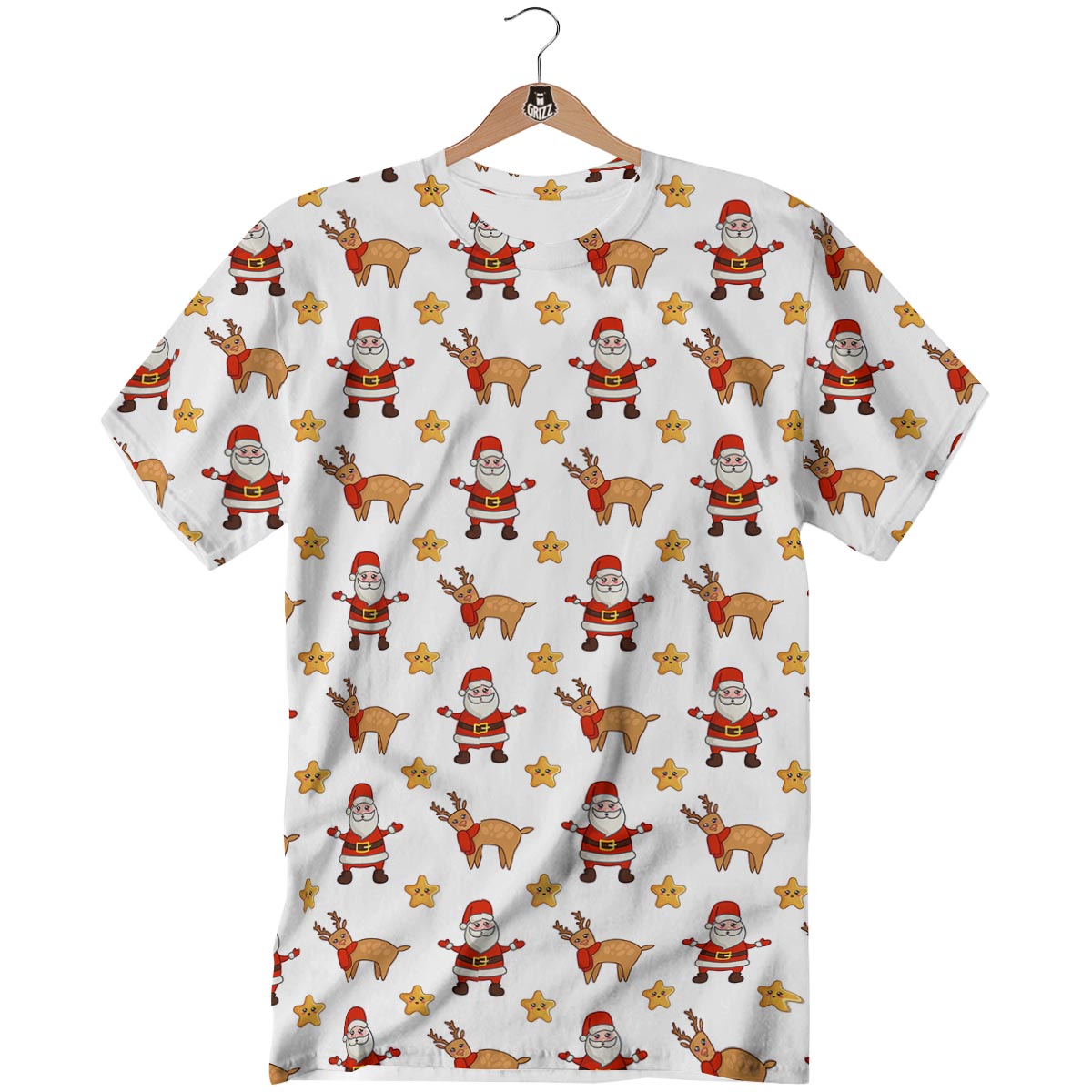 Emoji Reindeer And Santa Claus Print Pattern T-Shirt-grizzshop