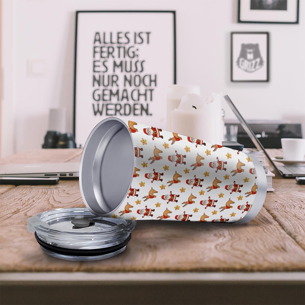 Emoji Reindeer And Santa Claus Print Pattern Tumbler-grizzshop