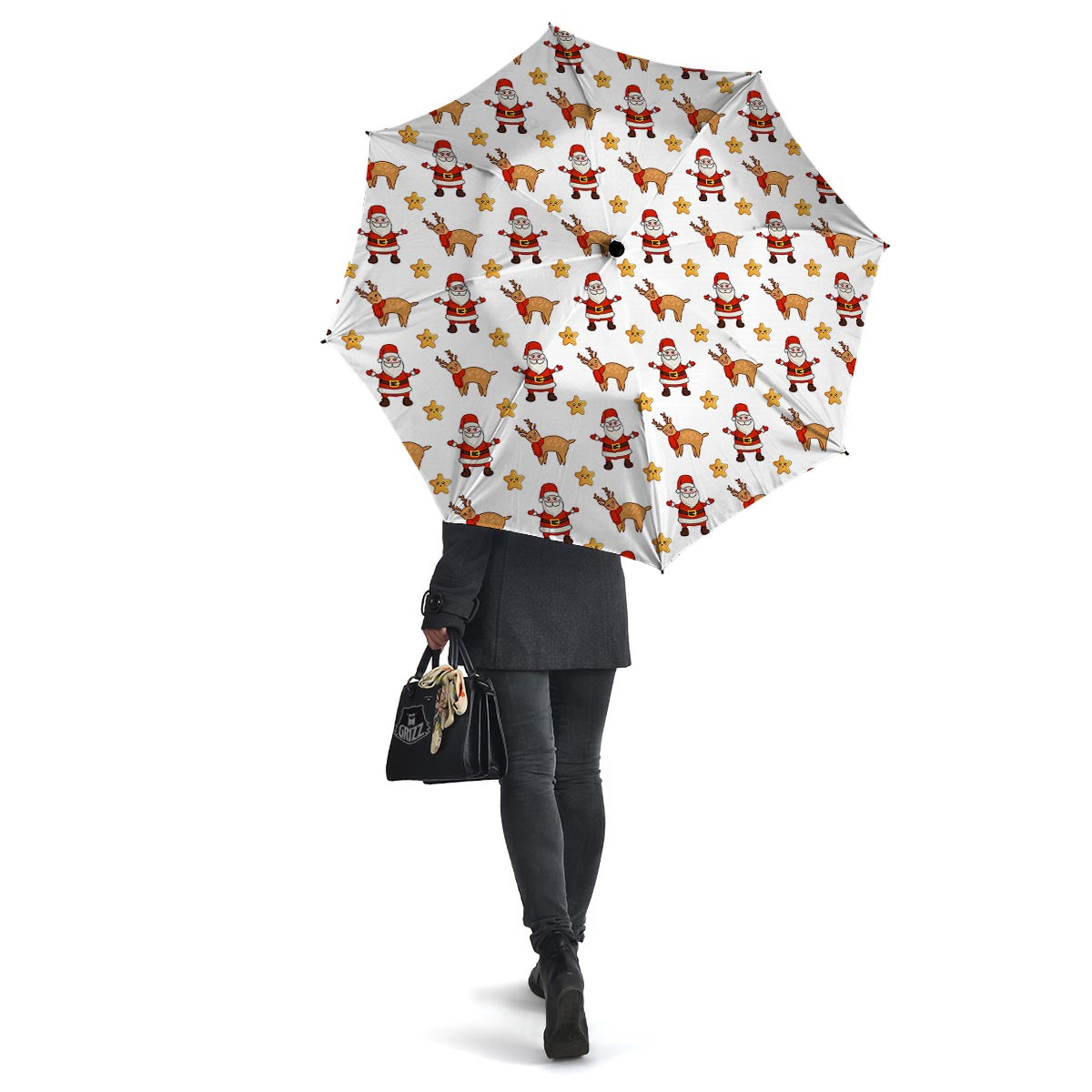 Emoji Reindeer And Santa Claus Print Pattern Umbrella-grizzshop