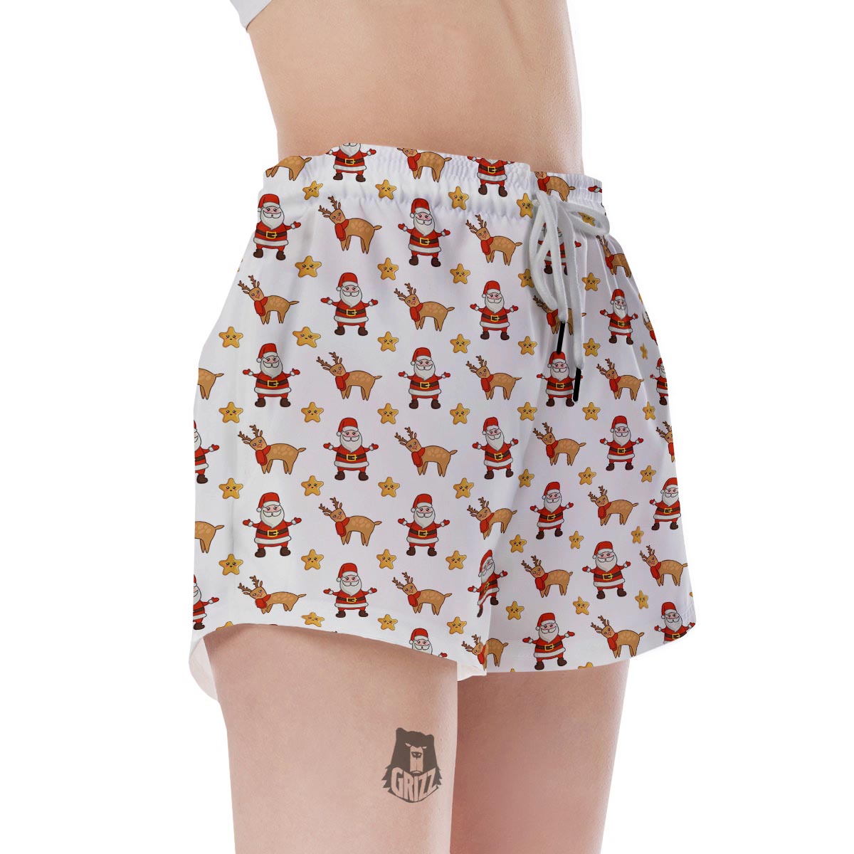Emoji Reindeer And Santa Claus Print Pattern Women's Shorts-grizzshop