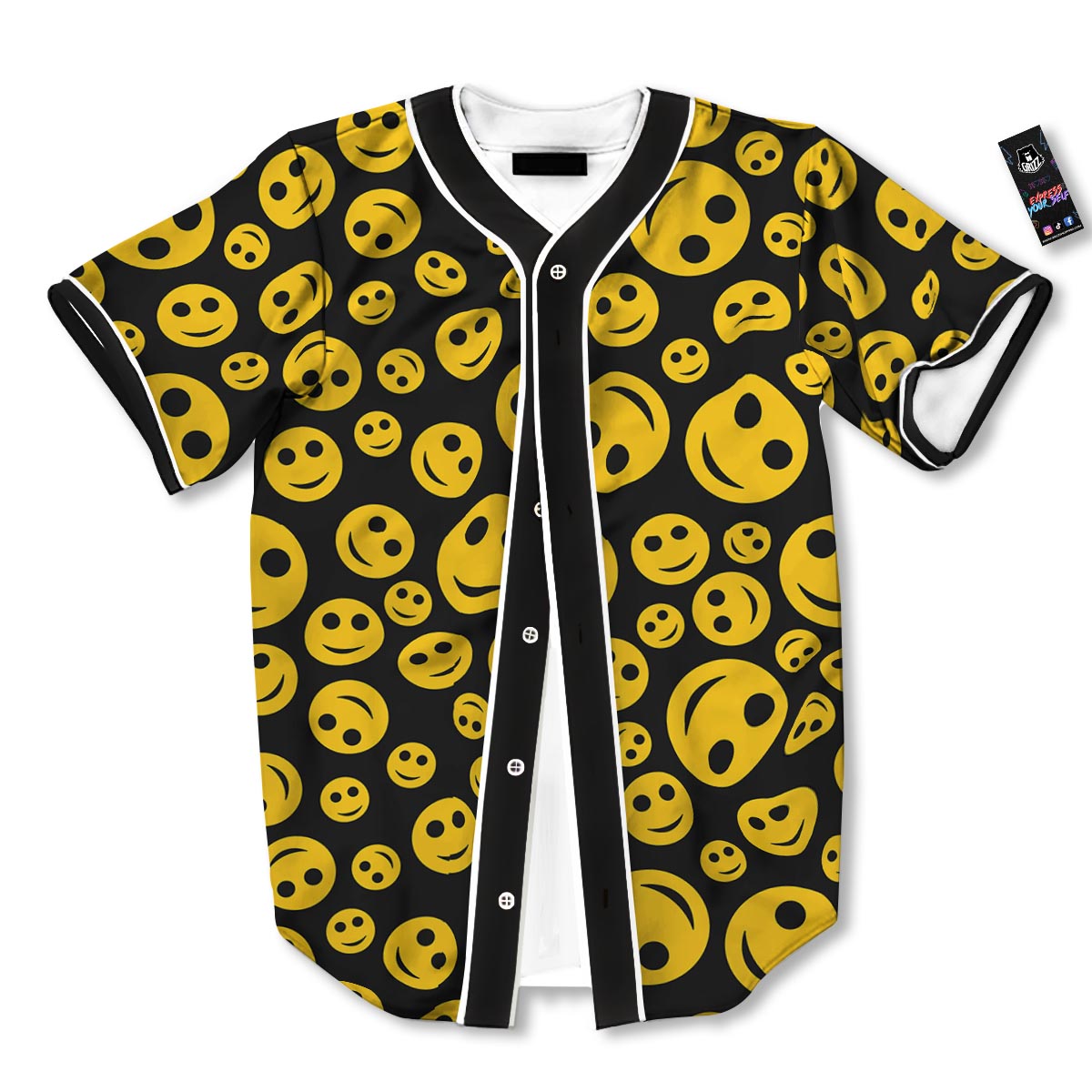 Emoji Smiley Faces Print Pattern Baseball Jersey-grizzshop