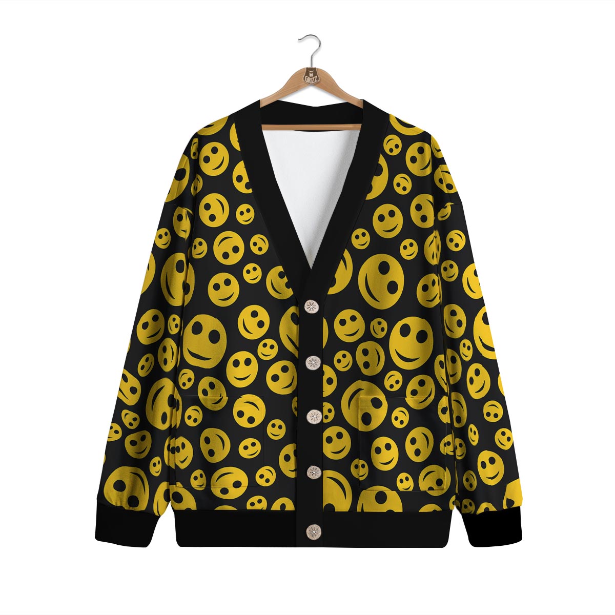 Emoji Smiley Faces Print Pattern Cardigan-grizzshop