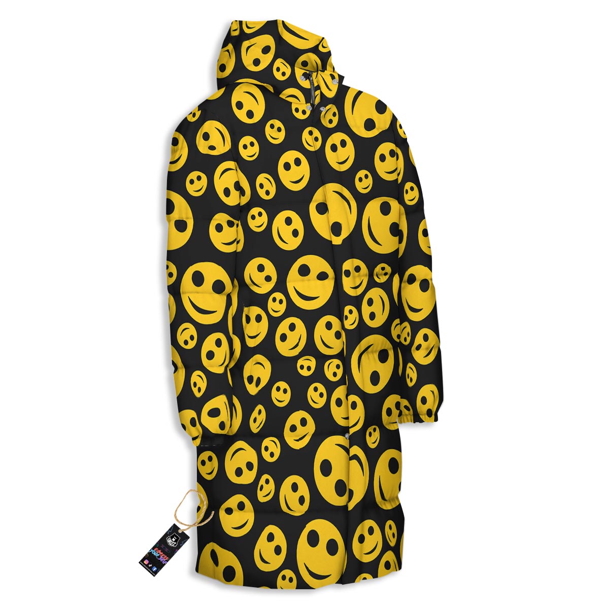 Emoji Smiley Faces Print Pattern Long Down Jacket-grizzshop