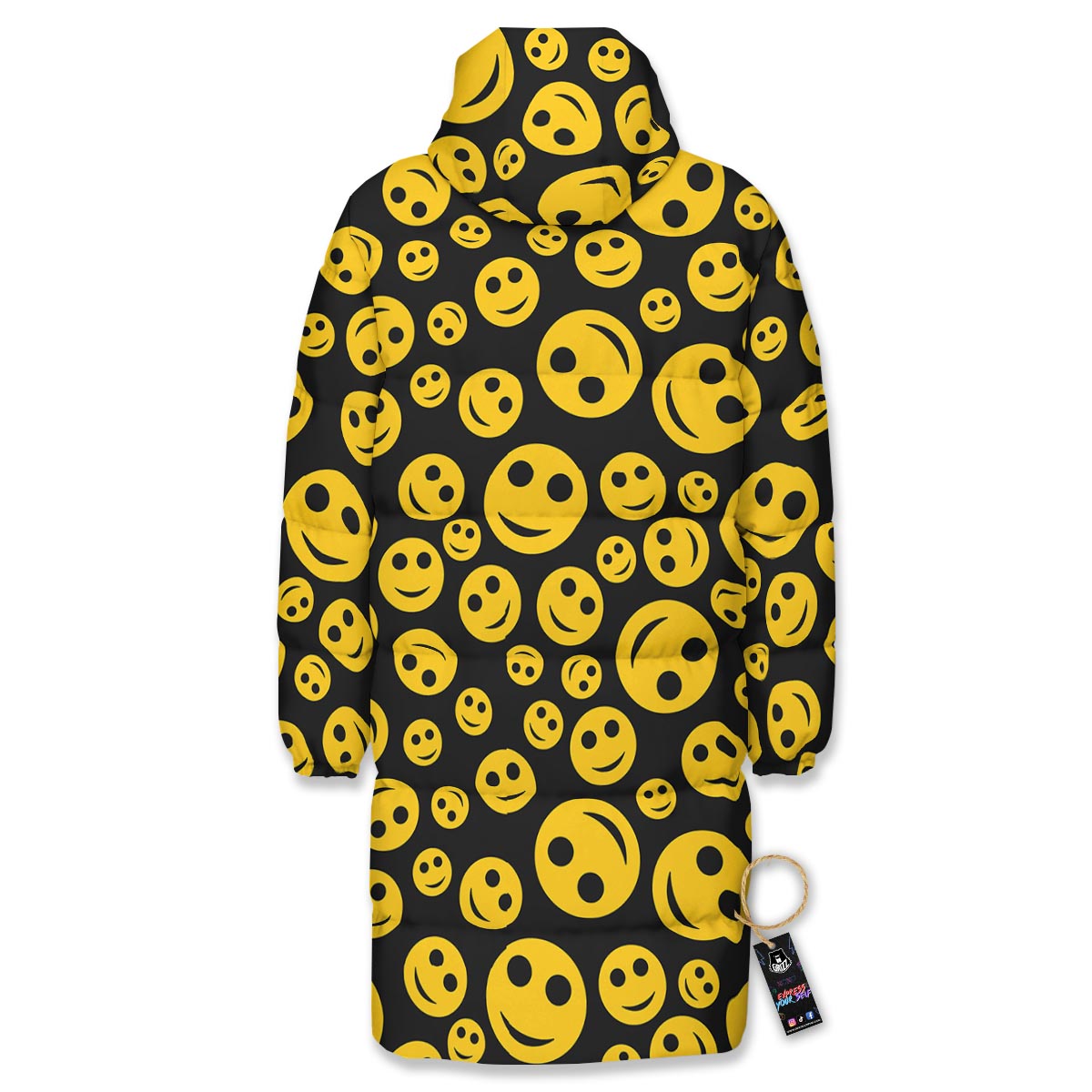 Emoji Smiley Faces Print Pattern Long Down Jacket-grizzshop