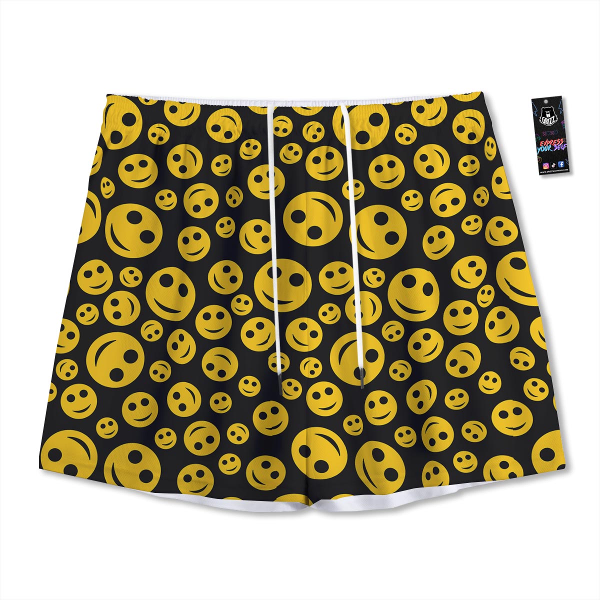 Emoji Smiley Faces Print Pattern Mesh Shorts