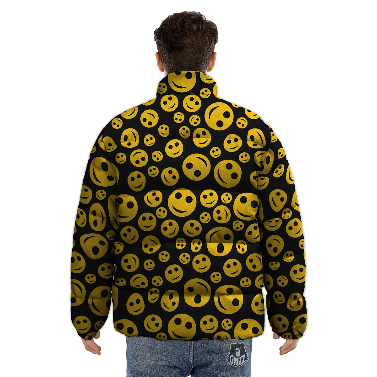 Emoji Smiley Faces Print Pattern Puffer Jacket-grizzshop