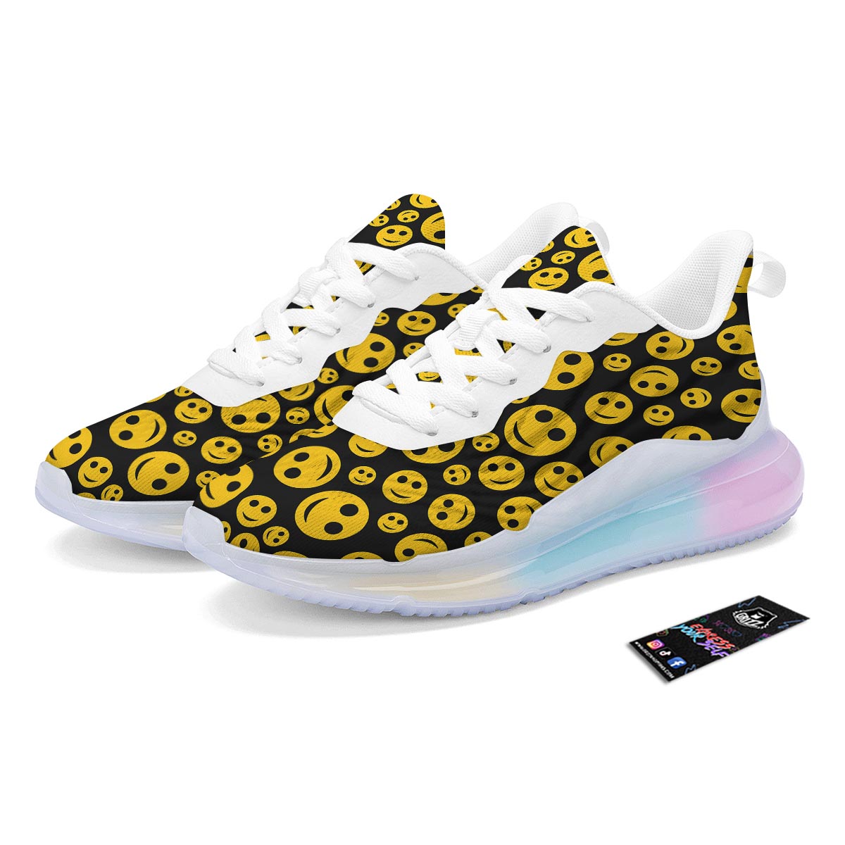 Emoji Smiley Faces Print Pattern Running Sneakers-grizzshop