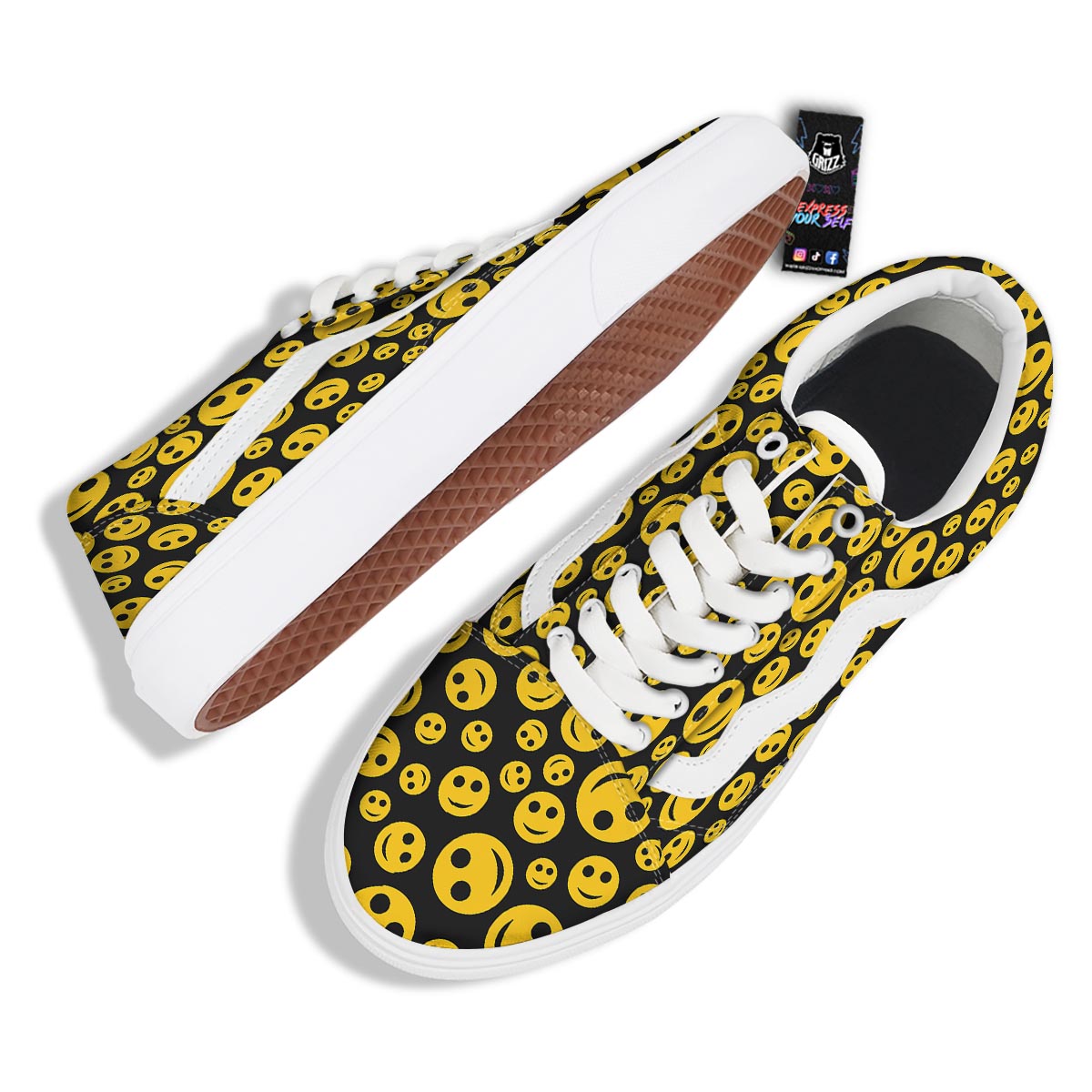 Emoji Smiley Faces Print Pattern Skate Shoes-grizzshop