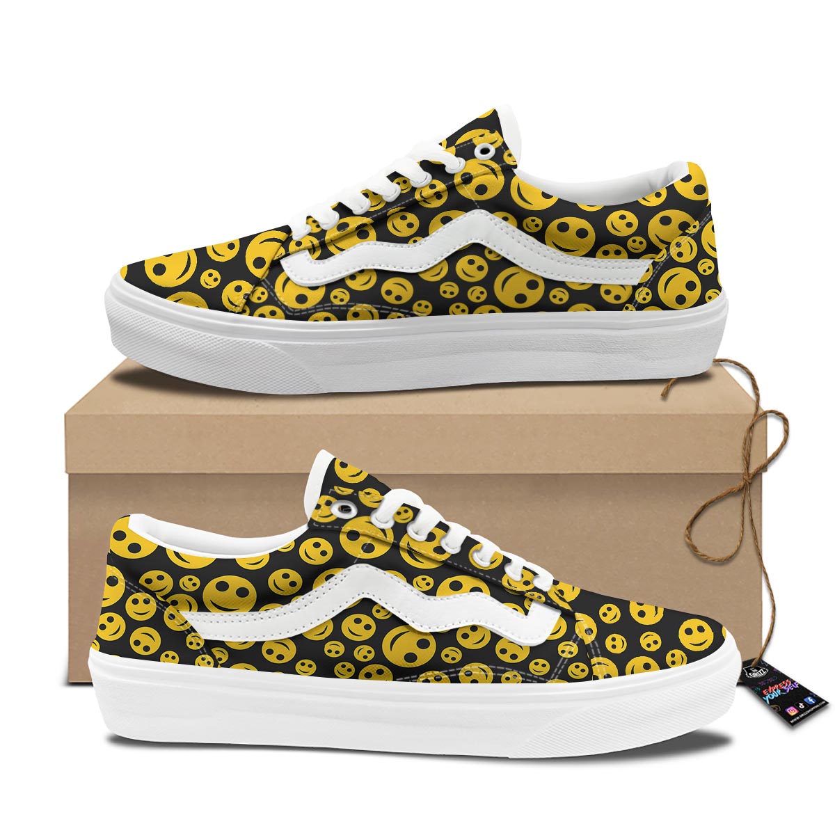 Emoji Smiley Faces Print Pattern Skate Shoes-grizzshop