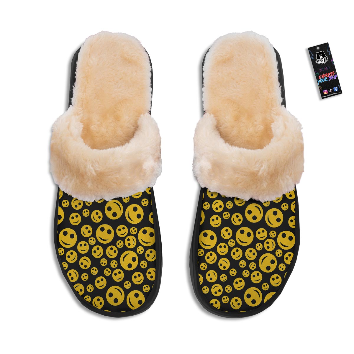 Emoji Smiley Faces Print Pattern Slippers-grizzshop