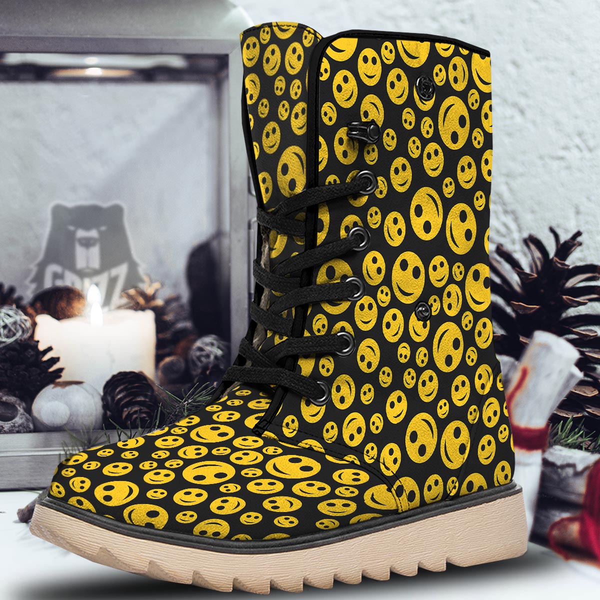 Emoji Smiley Faces Print Pattern Snow Boots-grizzshop