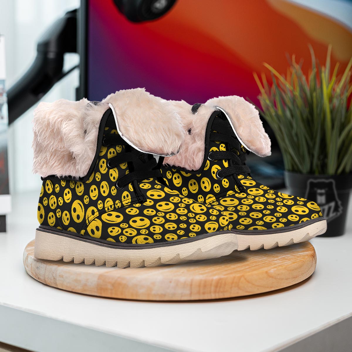 Emoji Smiley Faces Print Pattern Snow Boots-grizzshop