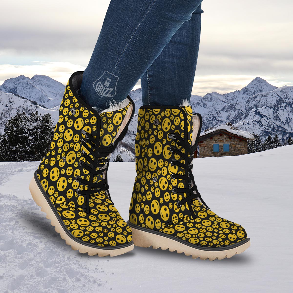 Emoji Smiley Faces Print Pattern Snow Boots-grizzshop