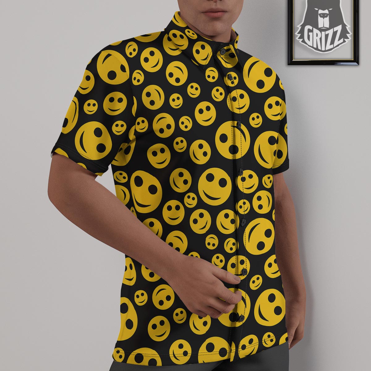 Emoji Smiley Faces Print Pattern Untucked Shirts-grizzshop