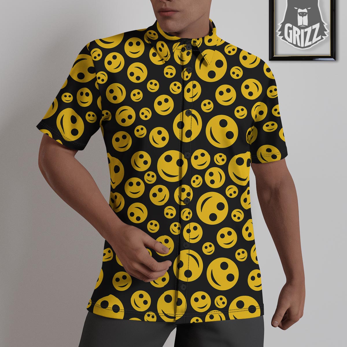 Emoji Smiley Faces Print Pattern Untucked Shirts-grizzshop