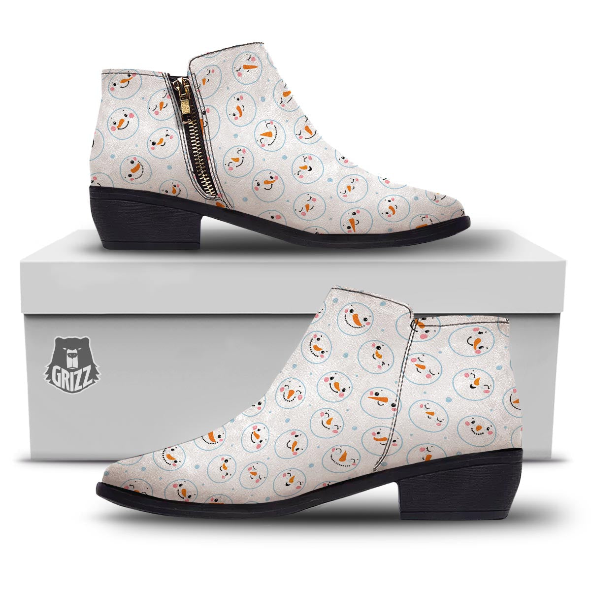 Emoji Snowman Print Pattern Ankle Boots-grizzshop