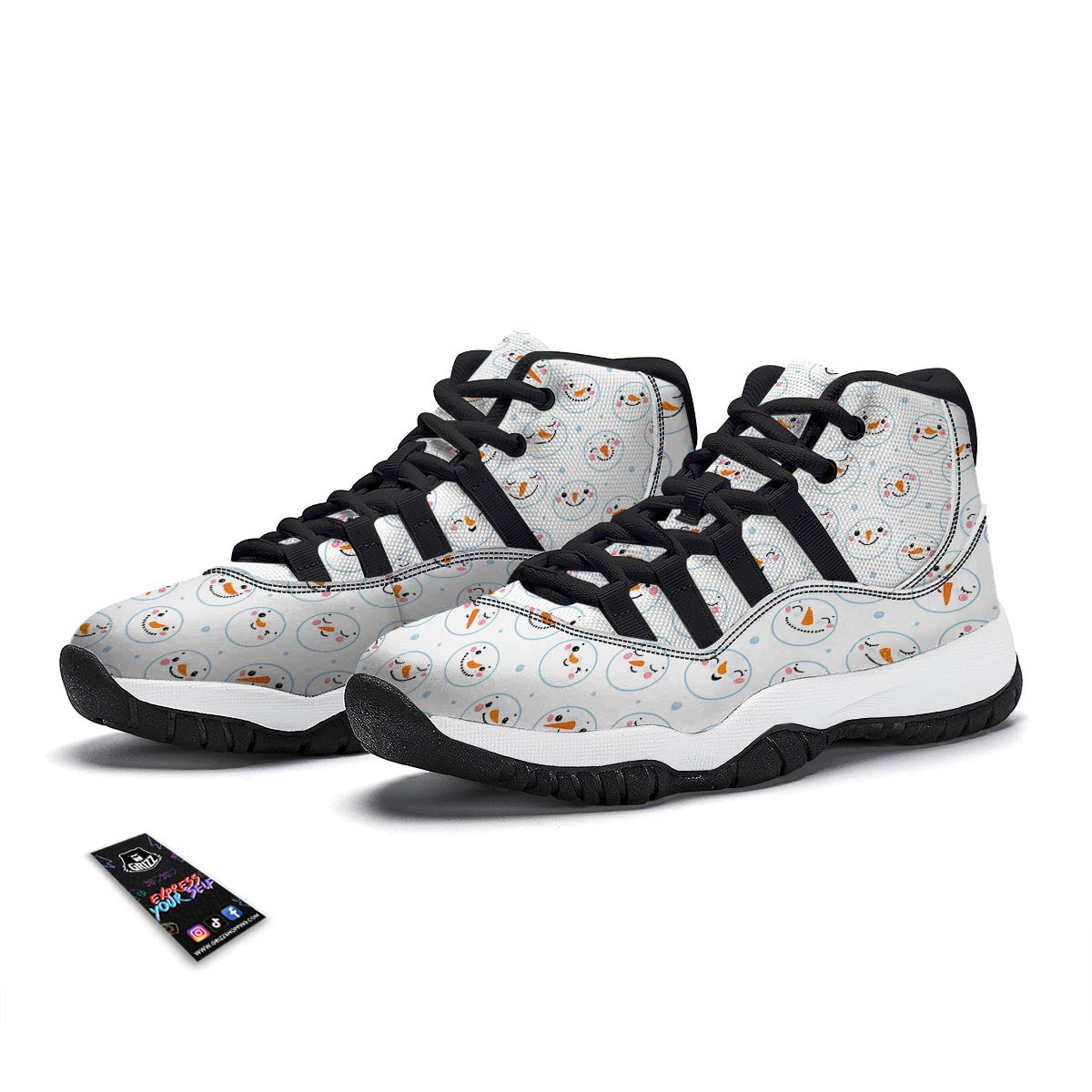 Emoji Snowman Print Pattern Black Bball Shoes-grizzshop
