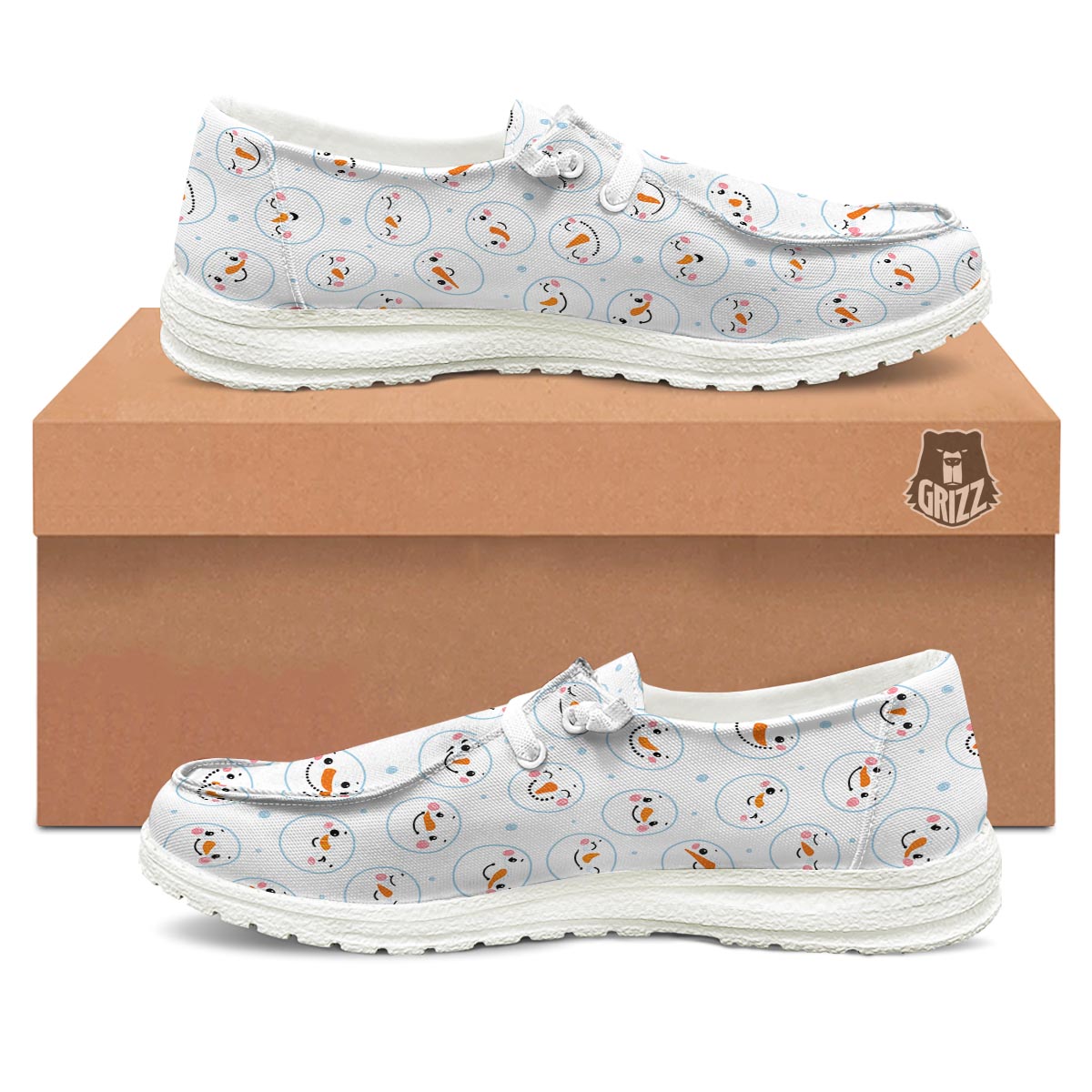 Emoji Snowman Print Pattern Black Loafers-grizzshop