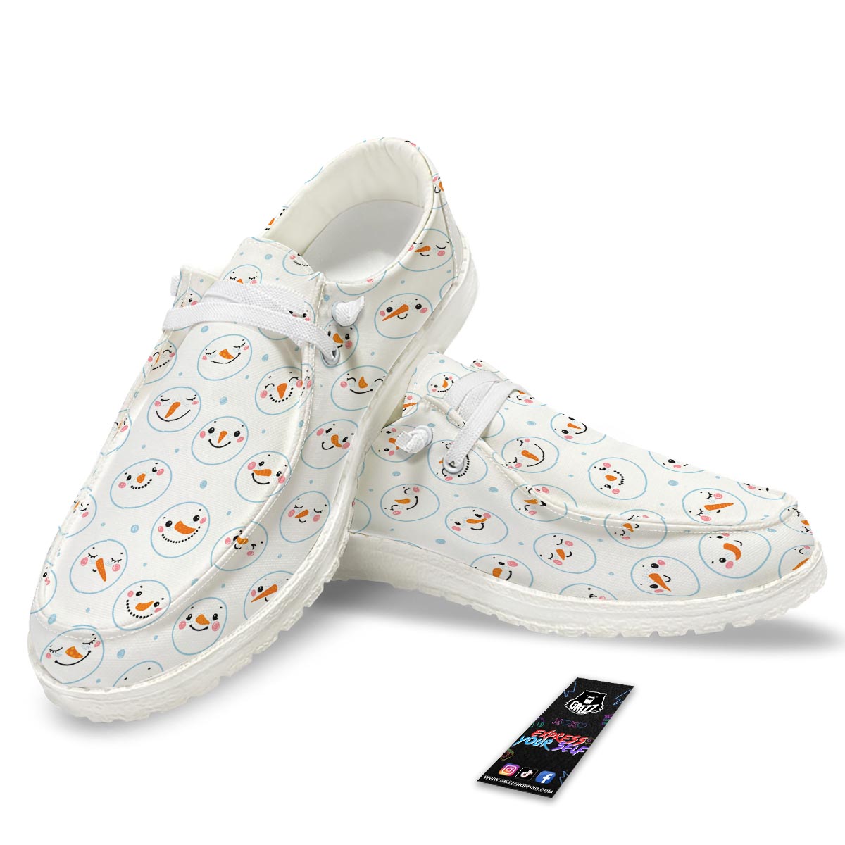 Emoji Snowman Print Pattern Black Loafers-grizzshop